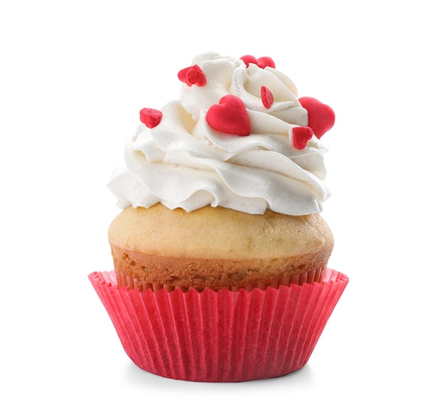 Tasty cupcake on white background