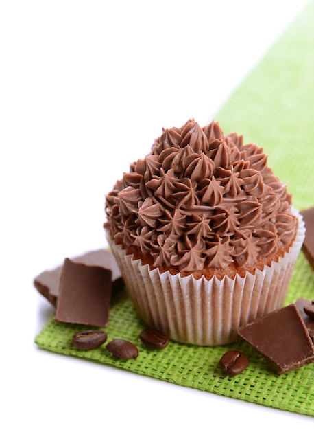 Tasty cupcake with butter cream isolated on white