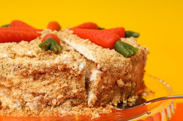 Tasty and delicious food concept carrot cake