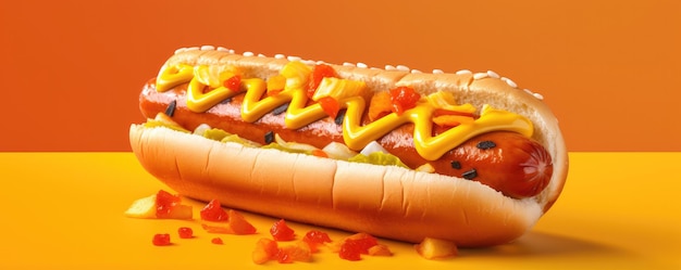 Foto gustoso hot dog delizioso su sfondo arancione ia generativa