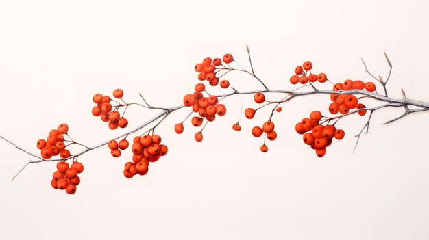 tasty and delicious Rowanberries with branch isolated on white background