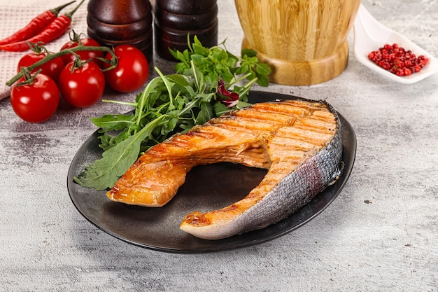 Tasty delicous grilled salmon steak