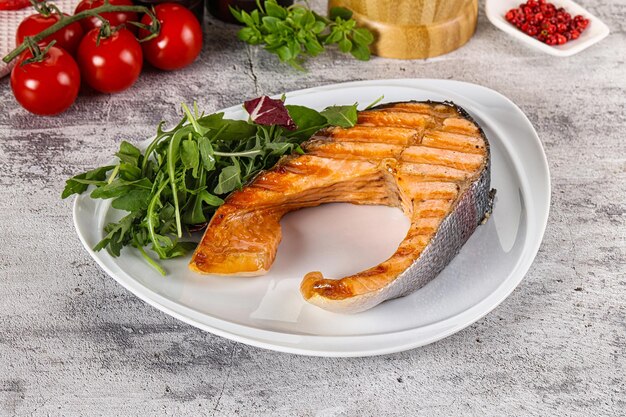 Tasty delicous grilled salmon steak