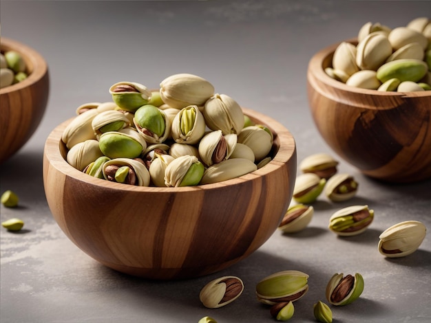 Tasty Delights Green Salted Pistachios in Wooden Bowls