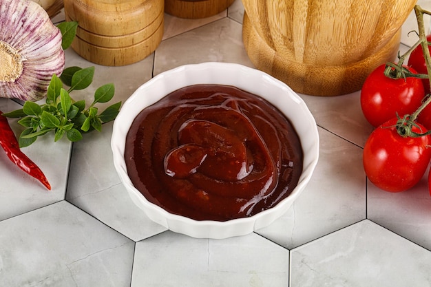 Tasty delocius barbecue sauce in the bowl