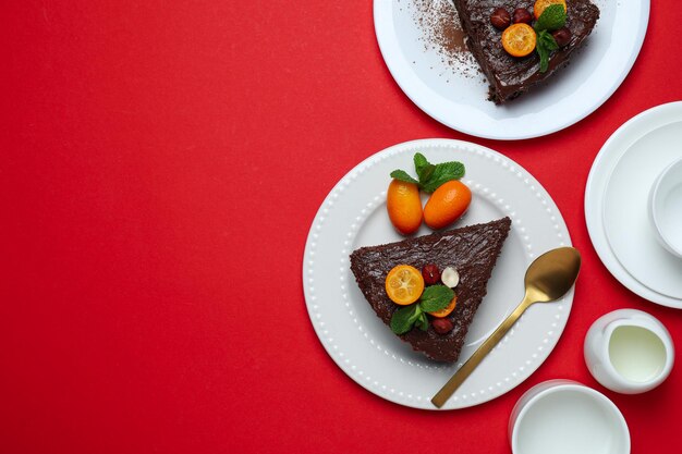 Tasty dessert chocolate cake concept of delicious dessert