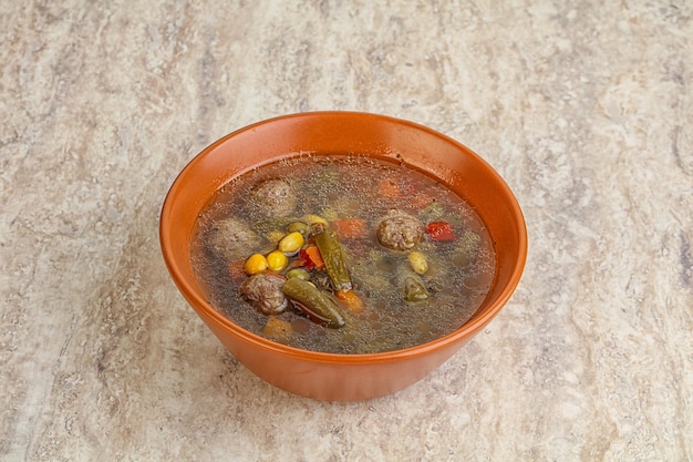 Tasty dietary soup with meatballs