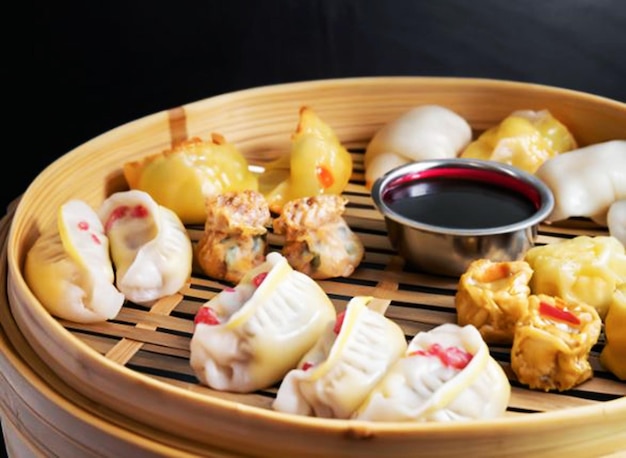 tasty dimsum foods in the bamboo basket