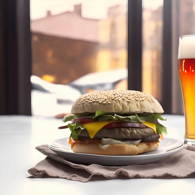 A tasty dinner with a burger and fries