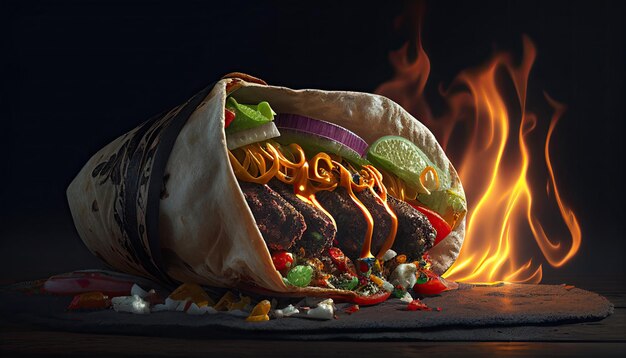 Tasty Doner Kebab Shawarma Roll Wrap Иллюстрация Генеративный AI Food