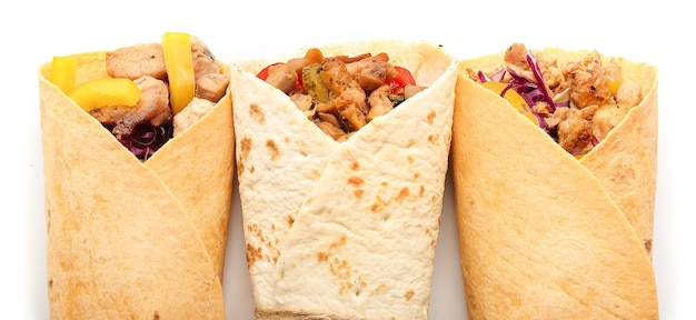 Tasty doner kebab on white background