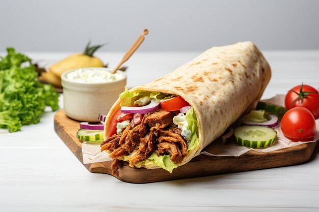 Photo tasty doner kebab on wooden background