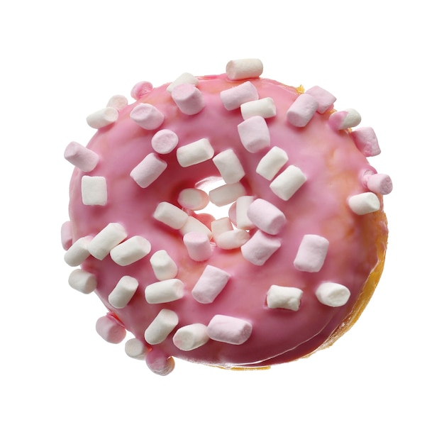 Tasty donut with marshmallow isolated on white