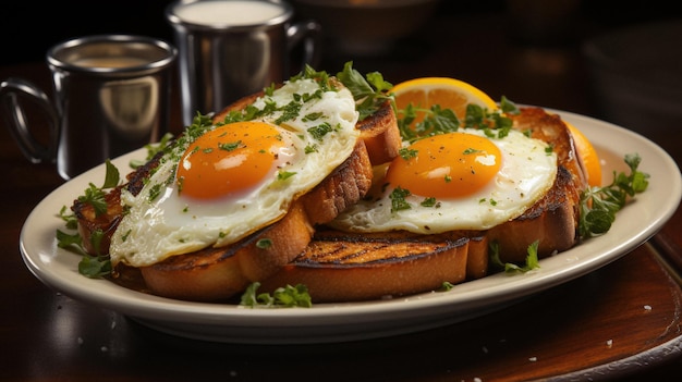 Photo tasty egg with toasts