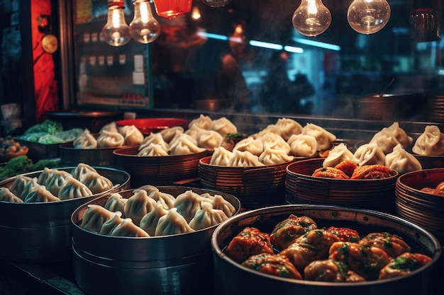 Вкусная еда Китайская уличная еда, созданная искусственным интеллектом
