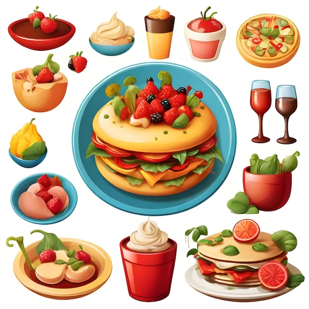 Foto elementi alimentari gustosi clipart elevate