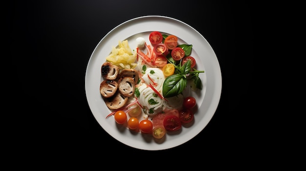 Tasty food plate on a black background