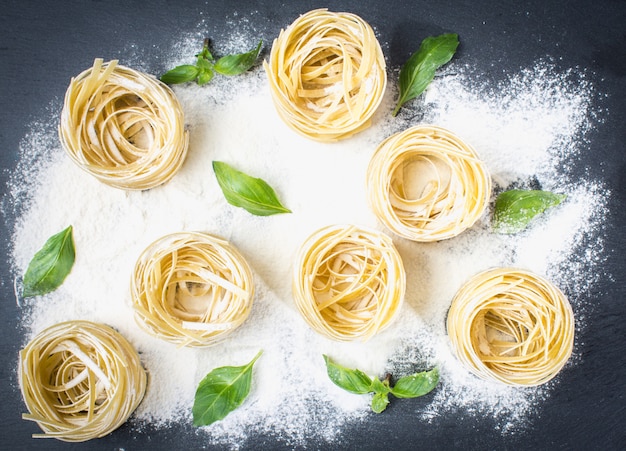 Tasty Fresh Colorful Ingredients for Cooking Pasta Tagliatelle