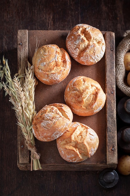 Tasty and fresh potato buns baked at home