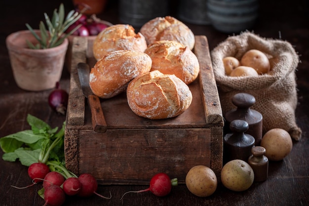 Tasty and fresh potato buns for breakfast