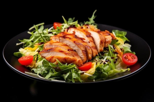 Tasty fresh salad with chicken and vegetables