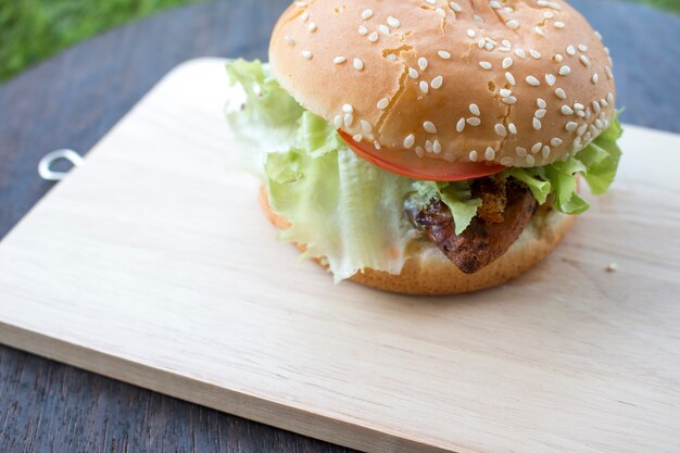 Tasty and fresh sandwiches on  wooden table