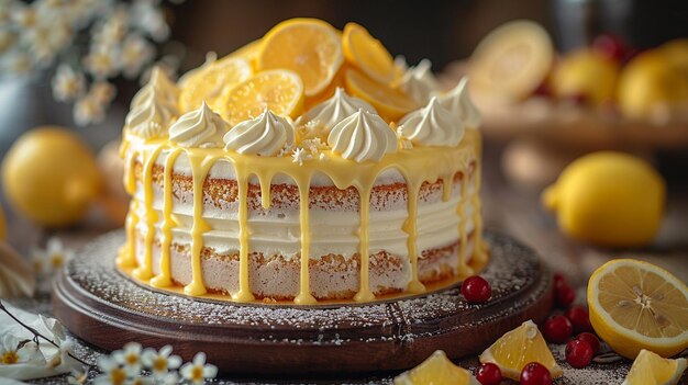 맛있는 신선 한 레몬 층 케이크