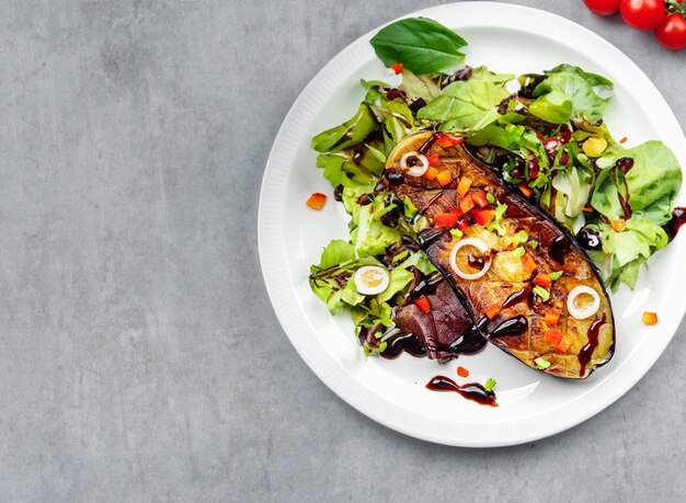 Tasty fried eggplant salad