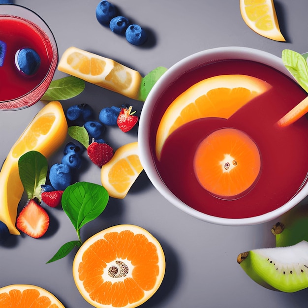 Tasty fruits and juice with vitamins Healthy drink generative ai