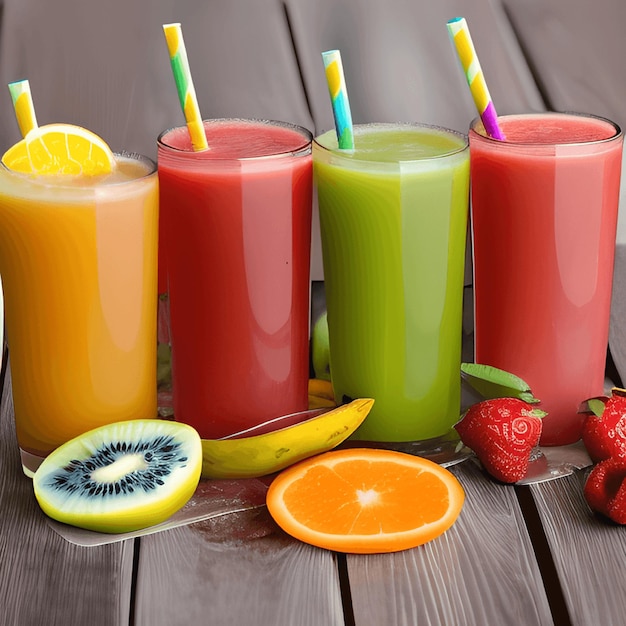Tasty fruits and juice with vitamins Healthy drink generative ai