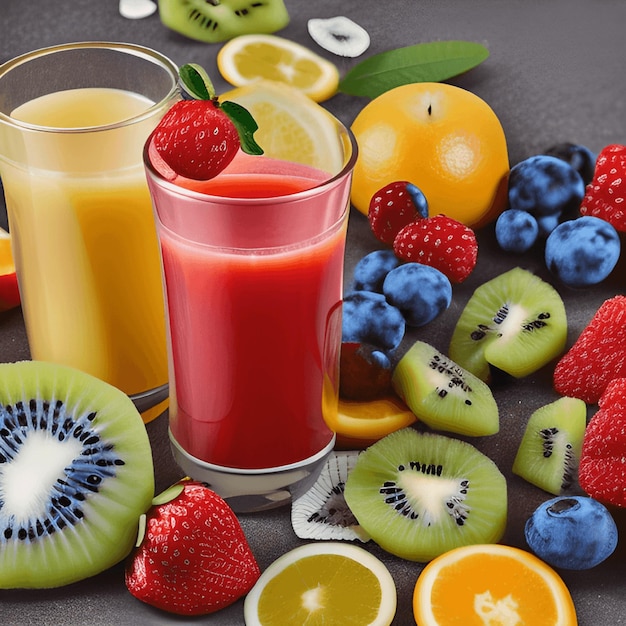 Вкусные фрукты и сок с витаминами Здоровый напиток генеративный ai