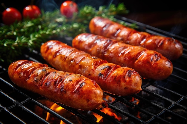 Tasty German sausages cooked on the grill