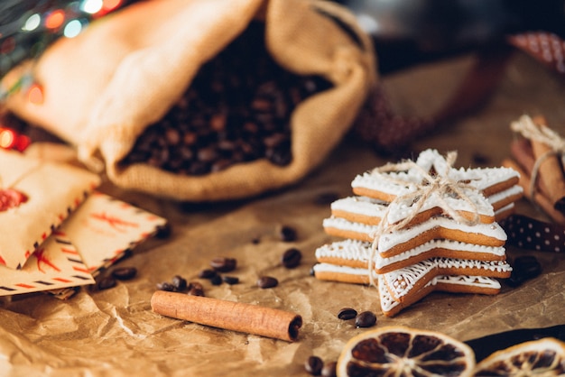 Tasty gingerbread cookies on a table