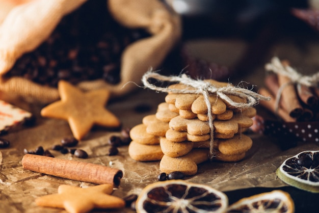 Tasty gingerbread cookies on a table