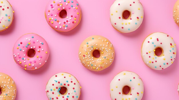 Tasty glazed donuts on pink background