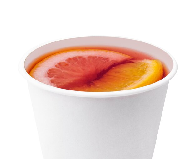 Tasty grapefruit lemonade on white background