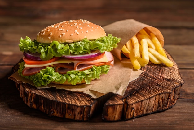 Tasty grilled homemade burger with beef