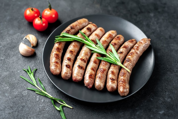 Tasty grilled sausages with spices and rosemary