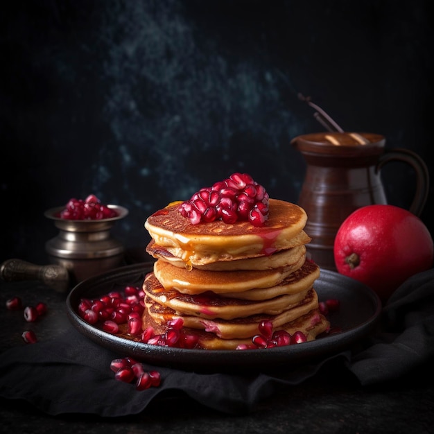 Tasty gutabs hotcakes with meat and pomegranate generate ai