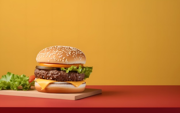 Tasty hamburger with fresh vegetables on a white background Copy space