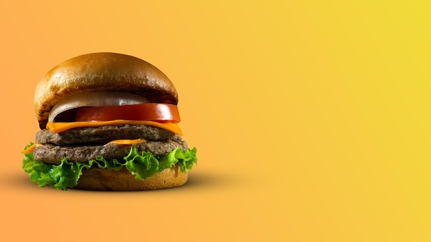 Tasty hamburguer on side banner outdoor with text area copy space