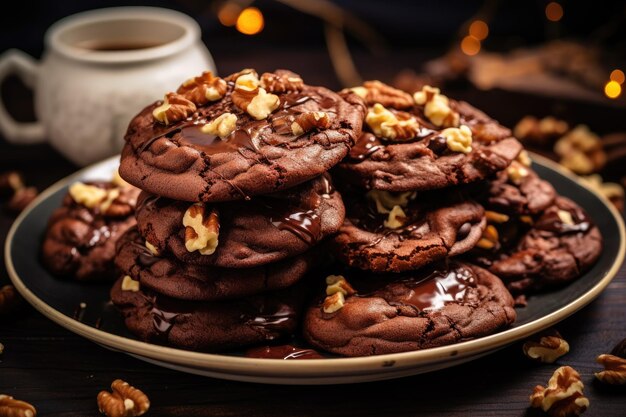 おいしいヘーゼルナッツをトッピングしたチョコレートクッキー