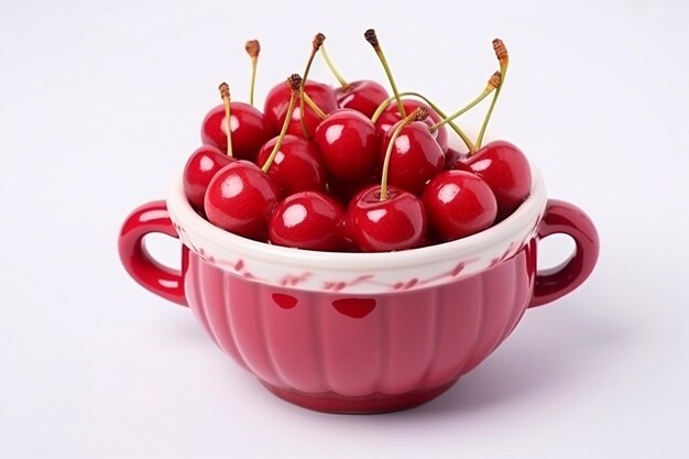 赤いセラミックカップの美味しく健康的なチェリー