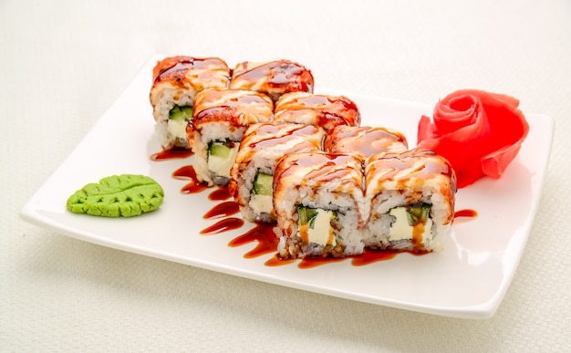 Tasty and healthy food. Sushi set, Japanese food