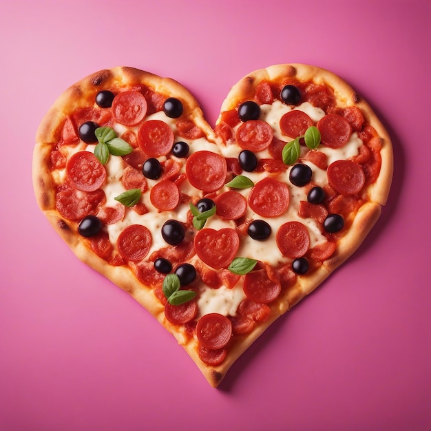 Photo tasty heartshaped pizza on colour splash background generated by ai