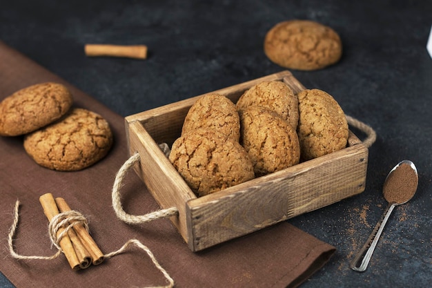 tasty homemade cookies in wooden box