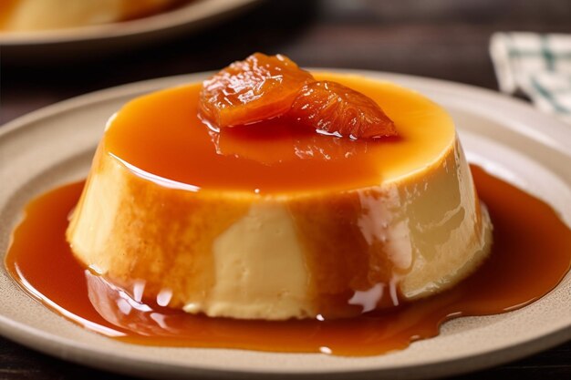 Tasty homemade flan dessert with caramel sauce