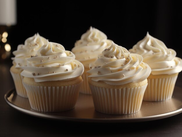 Photo tasty homemade vanilla cupcakes generative ai