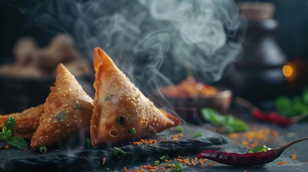 Photo tasty hot crispy samosa on plate