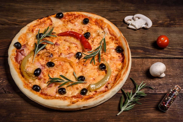 Tasty hot pizza, traditional Italian recipe